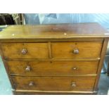 A 19thC mahogany four drawer chest with flamed mahogany top and turned handles(W120 x D50 x H88cm)