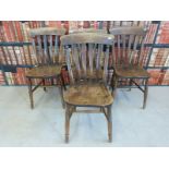 Four elm-seated kitchen chairs