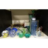 A collection of glass to include eight vases, 14 paperweights, Caithness, Mdina,