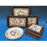A quantity of Masons tile trays and teapot stands together with two 19th century plates