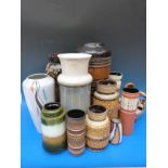 A collection of West German pottery vases, sizes ranging from 46.