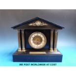 A slate mantel clock with plaque of presentation to 'The Rev T.R.