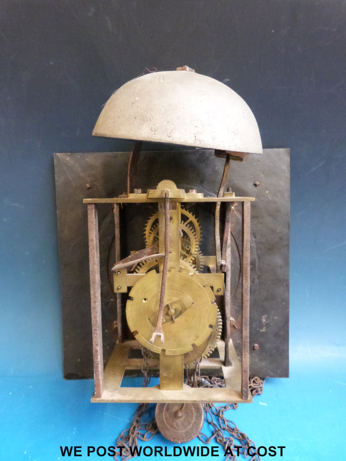 A c1720 long cased clock movement and dial, complete with original weight and pendulum. - Image 2 of 2