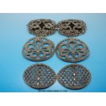 Three pairs of 19thC cut steel oval shoe buckles one pair marked LW Paris and decorated with a