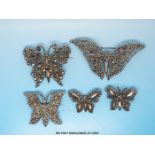 Five 19thC cut steel brooches in the form of butterflies