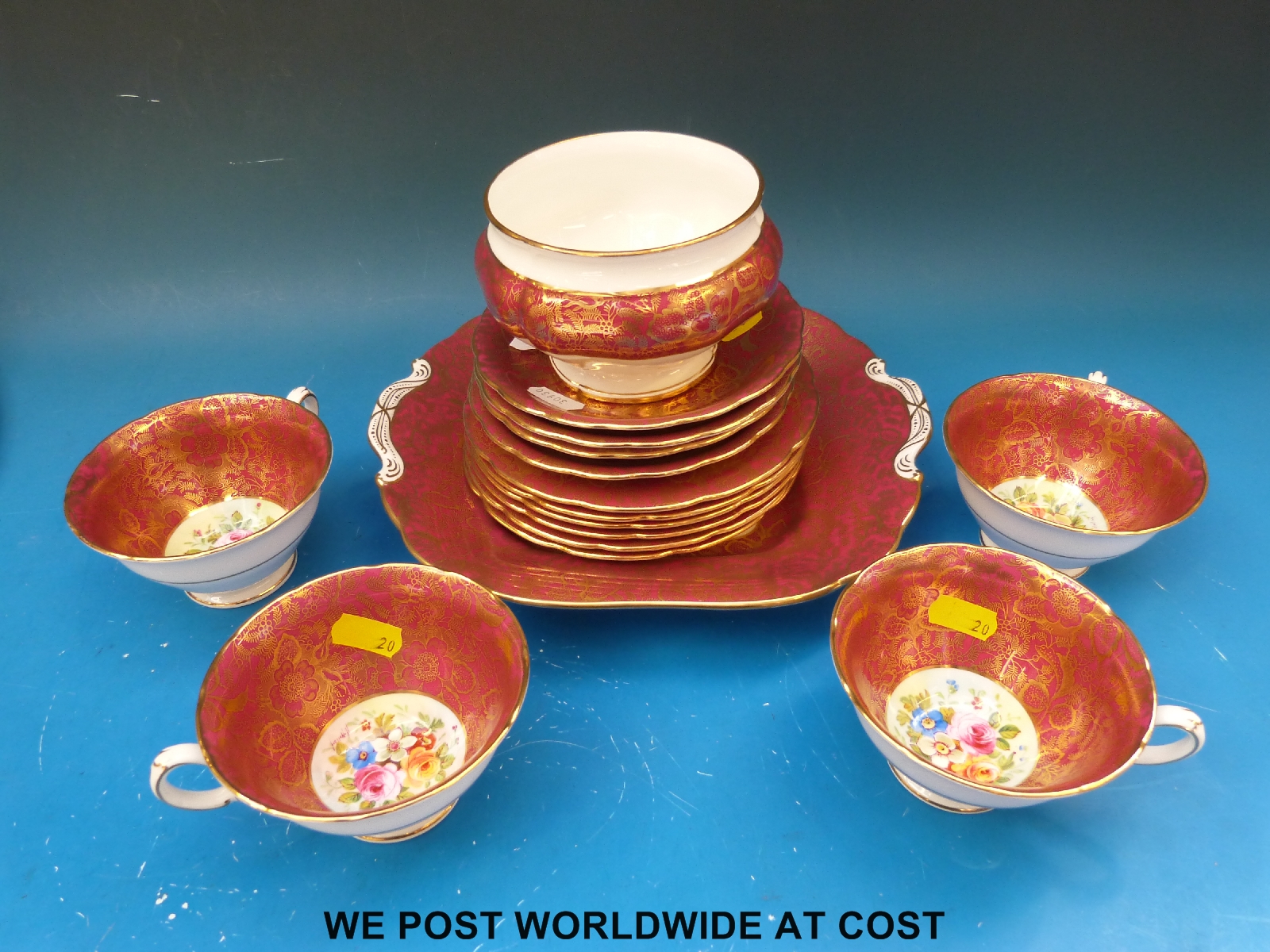 A quantity of Minton tea ware with hand decorated floral cartouches together with Eastern European - Image 4 of 5