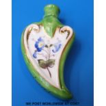 A 19thC teardrop-shaped named scent bottle with hand decorated cartouche of roses and G.