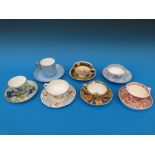 Seven teacups and saucers including Wedgwood, Minton, Davenport,