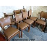 Eight Art Deco upholstered light oak dining chairs including two carvers