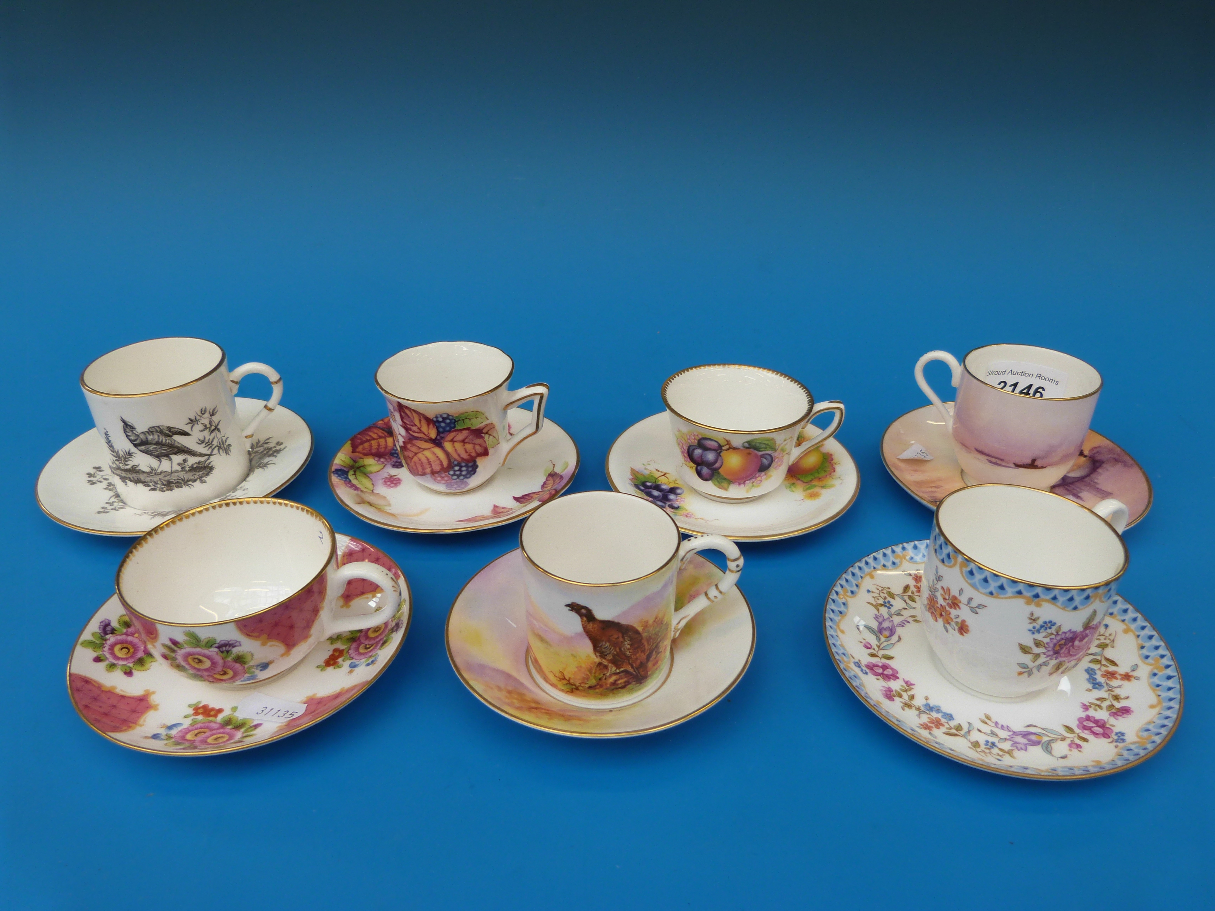 A large quantity of Royal Worcester decorative cups and saucers reviving old patterns - Image 2 of 3