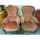 A pair of 19thC mahogany spoon-backed chairs with gnurled arms,