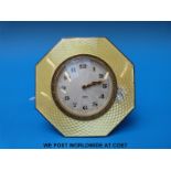 A guilloché enamel five day Swiss desk clock marked sterling verso