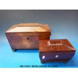 A 19thC rosewood tea caddy together with a smaller mahogany example