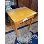 Two beech school desks, one single and one double, both with lift up tops,