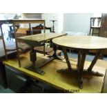 An Arts and Crafts style coffee table and one other with carved columns and an occasional table