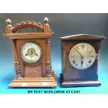 Two walnut cased mantel clocks,