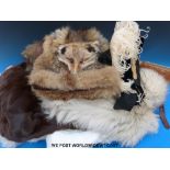 A collection of vintage fur items to include coats, handbag,