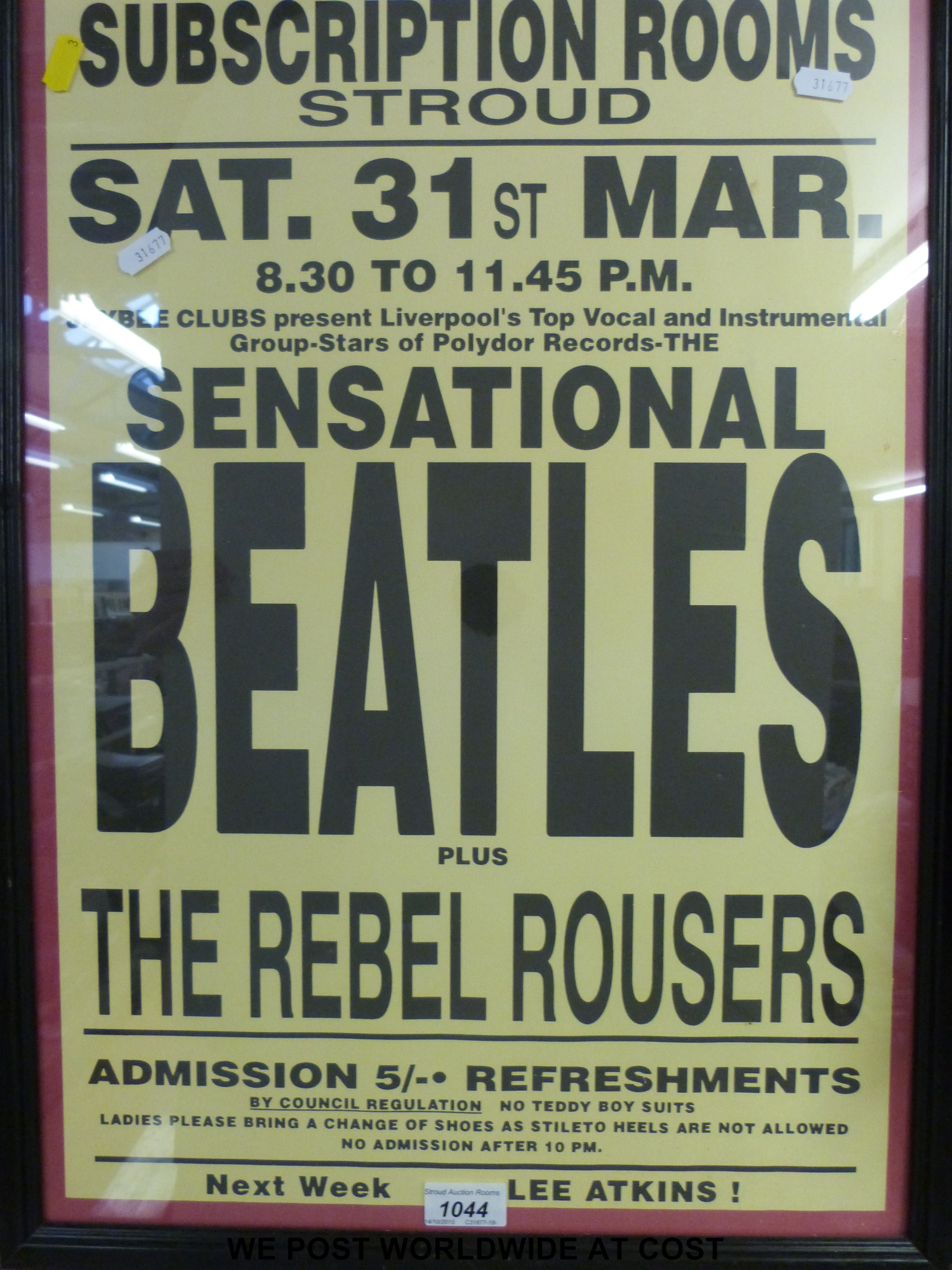 Four framed Beatles-related pictures and posters which consist of: a poster for the March 1962