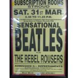 Four framed Beatles-related pictures and posters which consist of: a poster for the March 1962