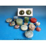 A collection of Chinese hardstone pill boxes