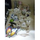 A collection of small ceramic items to include crested ware, Wedgwood, Royal Worcester majolica,