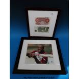 Brian Lara signed cricketing photograph with certificate verso together with two framed banknotes