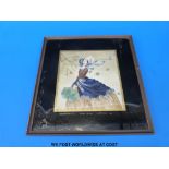 A 19thC framed crewel work of a windswept lady