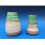 Two Shelley Art Deco vases in green and brown (tallest 15cm)