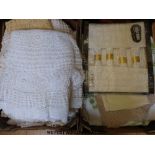 Two trays of table cloths, napkins,