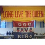 "God Save the King" George V flag together with a "Long Live the Queen" banner