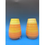A pair of Shelley Art Deco vases in orange & yellow (18cm tall)