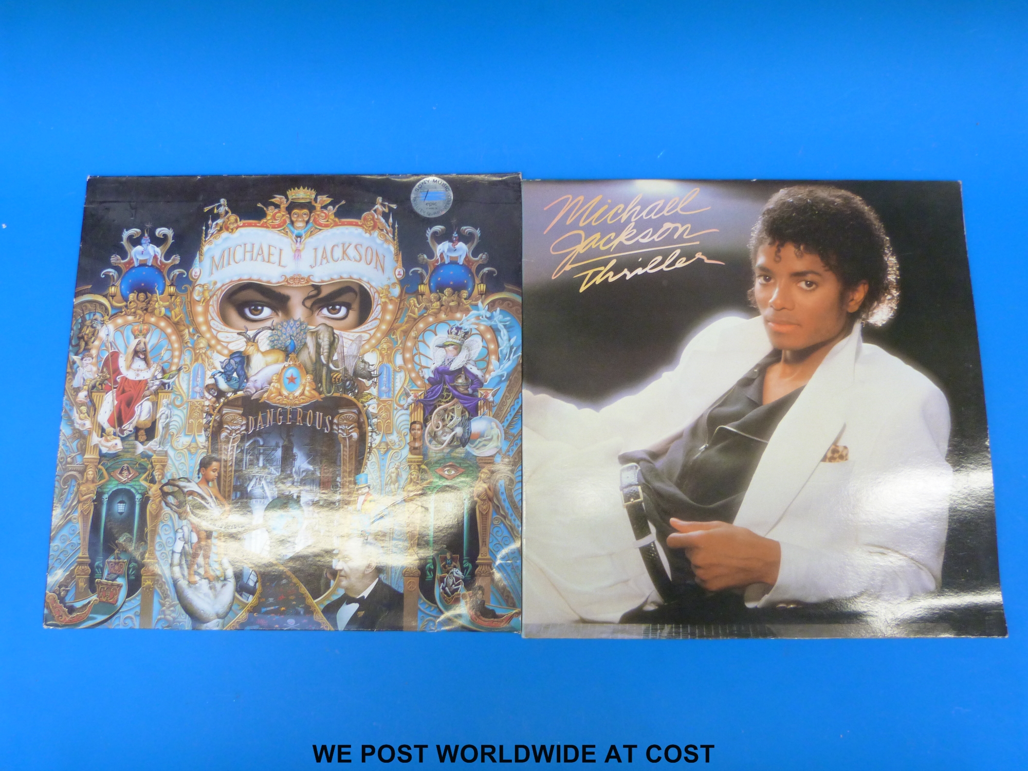 Two LPs by Michael Jackson : “Dangerous” and “Thriller”.