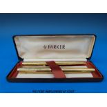 A cased Parker pen set comprising fountain pen and ballpoint
