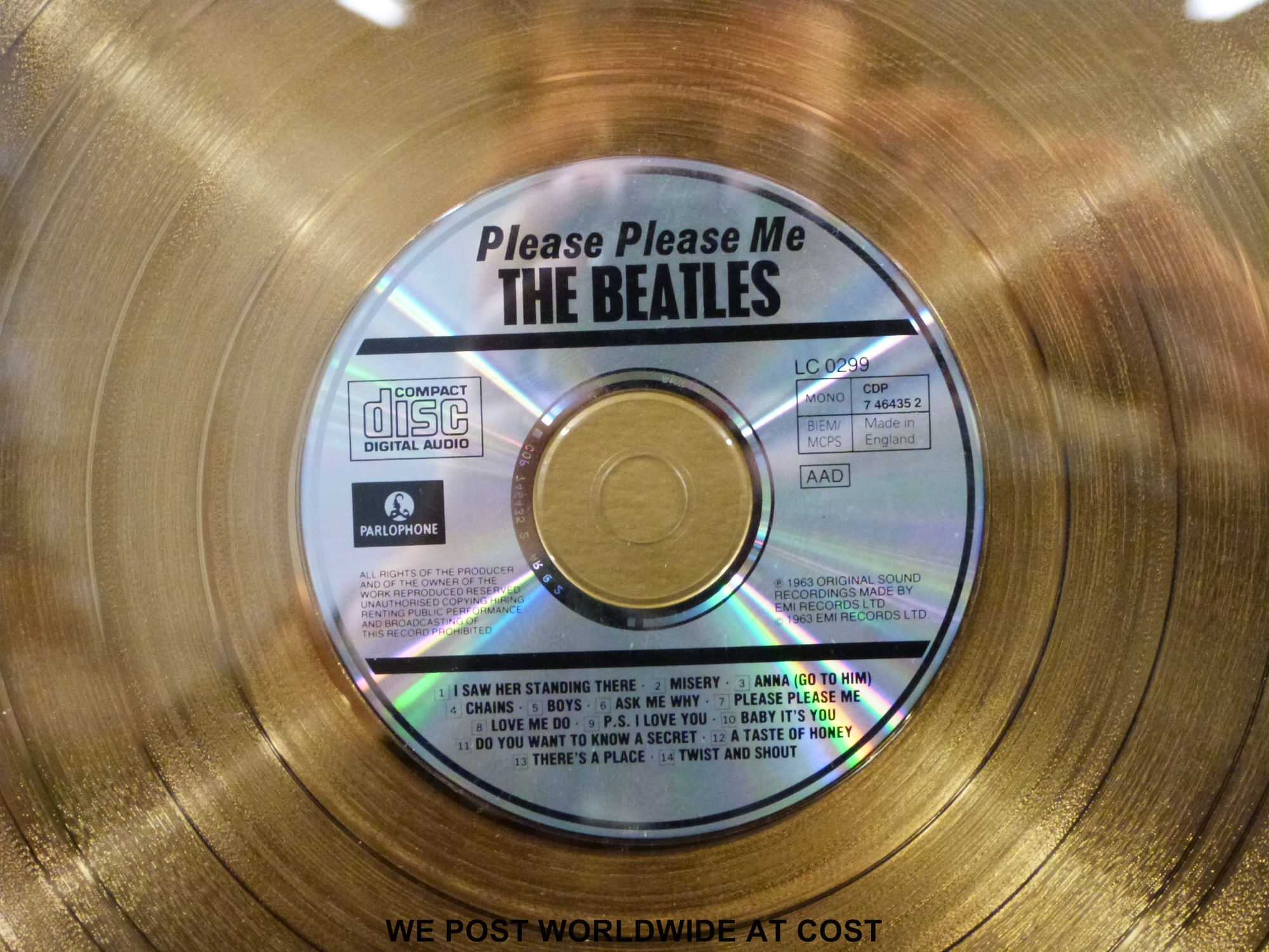 A framed (18” x 23”) “Gold” disc of The Beatles “Please Please Me” LP. - Image 4 of 4