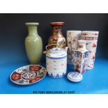 A collection of Chinese ceramics including a celadon vase,