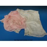 A pair of pink silk embroidered bloomers together with a matching undergarment and two further