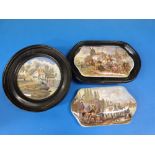 Two oblong Prattware pot lids,