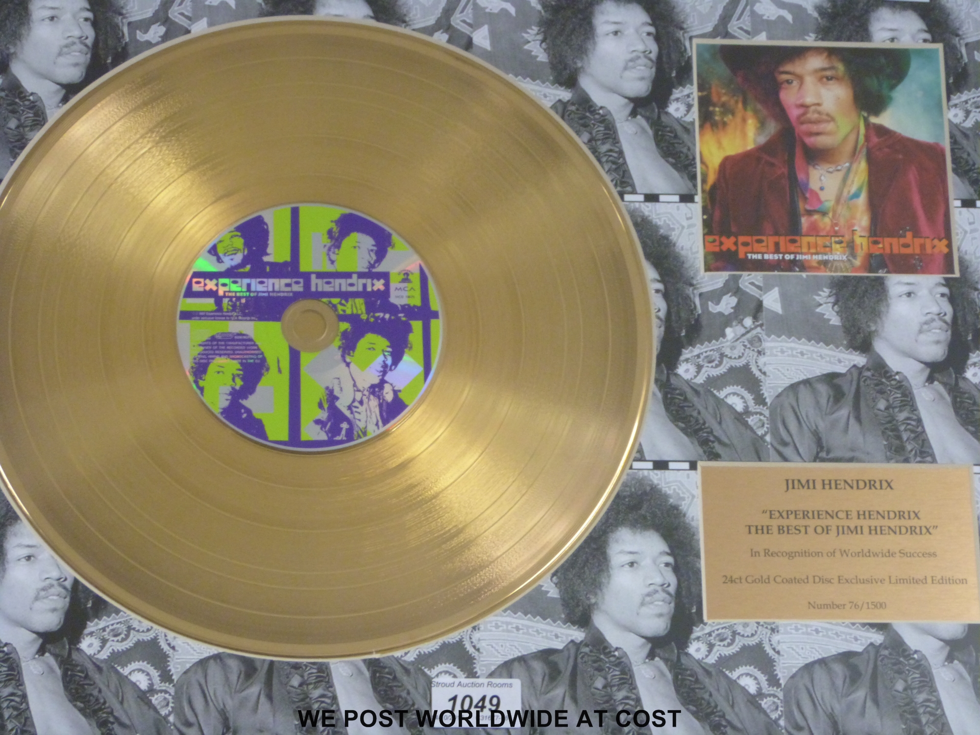 A Jimi Hendrix limited edition gold LP in frame