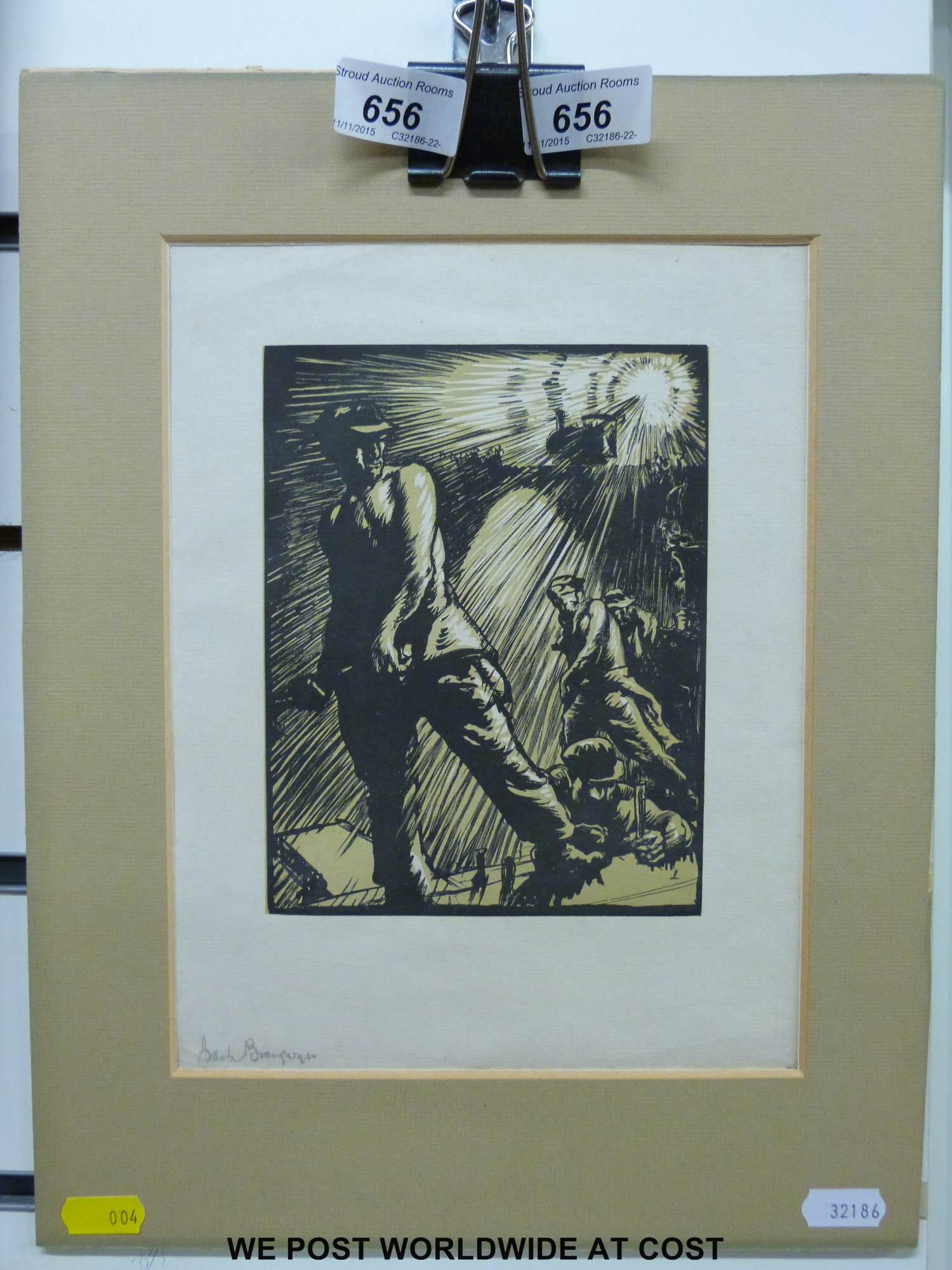 Frank Brangwyn woodcut artists proof railway workers, - Image 2 of 2