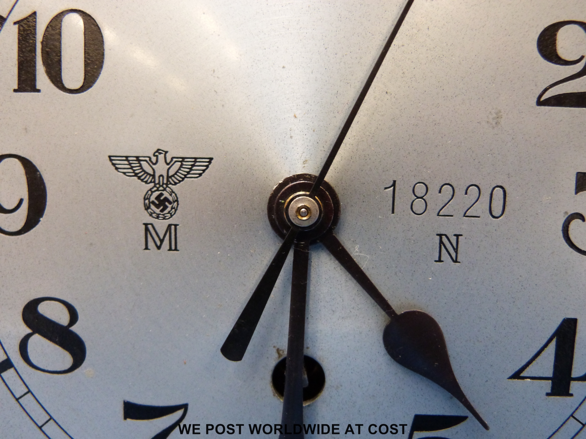 A WW2 Nazi German U-boat bulkhead clock in period oak case as used on shore bases, - Image 3 of 7