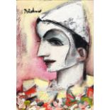 Carl Adolph BÃ¼chner Clown signed oil on board 40,5 by 28cm