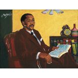 George Mnyaluza Milwa Pemba A Portrait of a Seated Man Reading signed and dated 50 oil on canvas