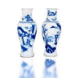 A Chinese blue and white vase, Qing Dynasty, 18th century baluster, painted with a scene of a