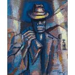 Gerard Sekoto Man with a Hat signed and dated '73 oil on board 40 by 32cm Collection of the Late