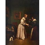 After Gerard Terborch II Lady Washing her Hands oil on panel 48 by 36cm