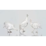 A set of three Zimbabwean silver helmeted guinea fowl, Patrick Mavros, 1993 realistically modelled