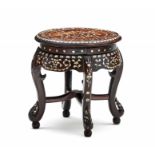 A Chinese zitan and mother-of-pearl inlaid table, 19th century the circular top inlaid with a rondel