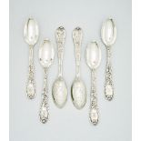Six American 'Indian Chrysanthemum' pattern sterling silver tablespoons, Tiffany & Co, designed by