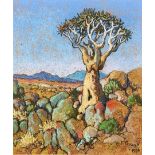 Conrad Nagel Doman Theys Kokerboom en Blou Lug, Namakwaland signed and dated 1996; signed, dated and