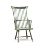 An American green-painted stick comb-back Windsor armchair, late 18th/early 19th century with curved